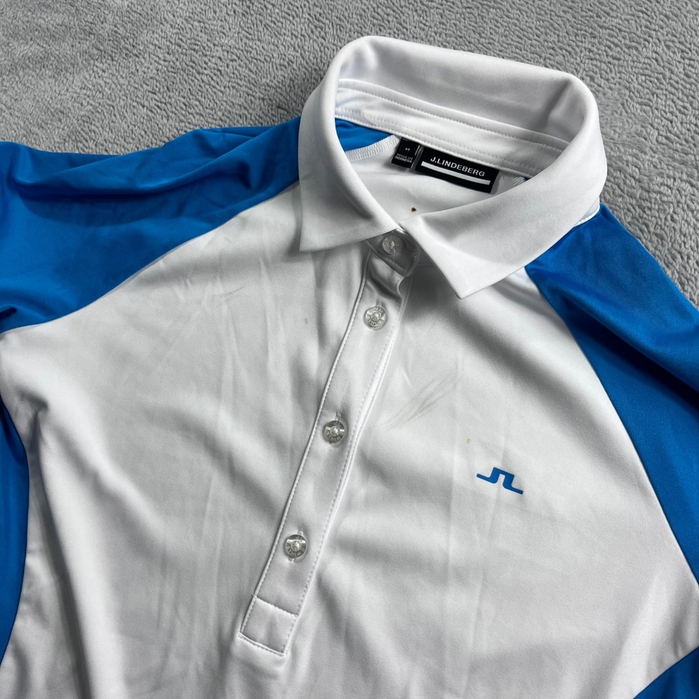 J.Lindeberg Womens Golf‎ Polo Shirt White Blue Colorblock Short Sleeve Size M